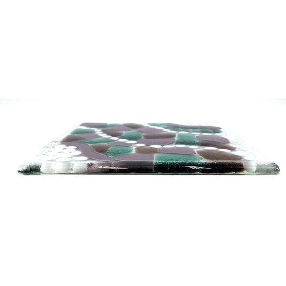 Fused Art Glass Tile Trivet Cobblestone Abstract Mosaic Patchwork 6" Square - Picture 6 of 7